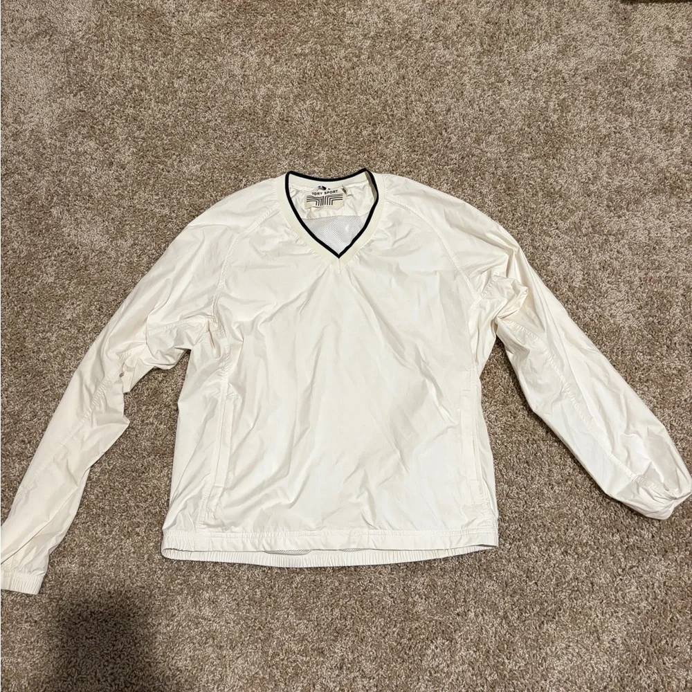 Tory Burch Sport White V-Neck Windbreaker sz XS